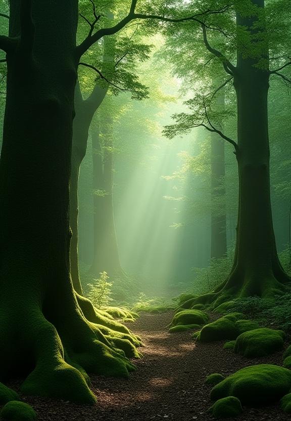 A serene Irish forest landscape, reflecting the inspiration for earthy scents.